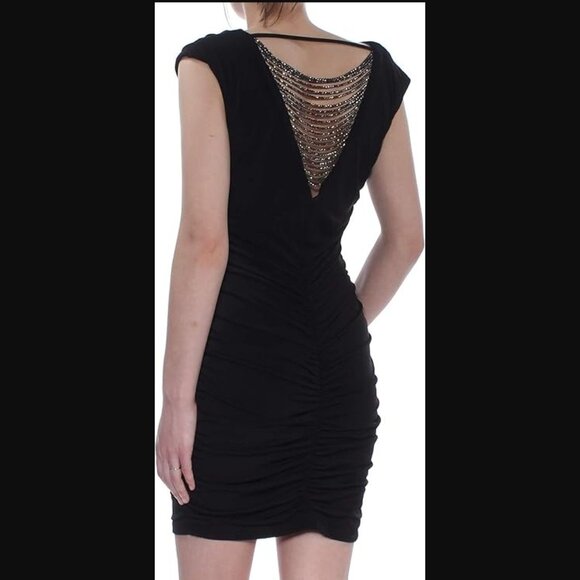 BCX SZ XL Womens Stretch Knit Cowl-Neck Beaded Ruched Bodycon Dress in Black - Picture 5 of 10
